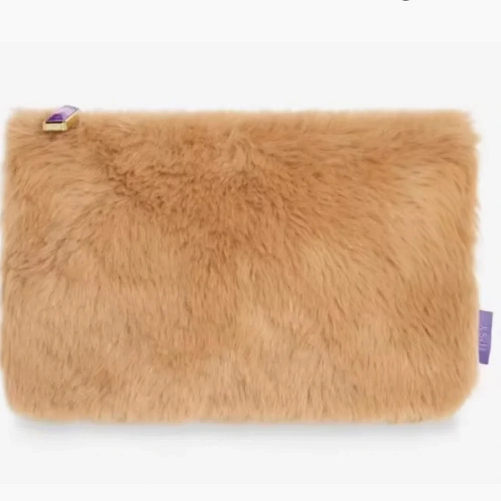 Ipsy Caramel Faux Fur Glam Cosmetic Bag